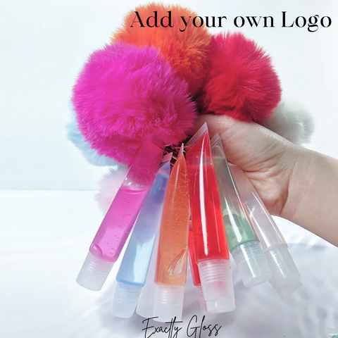 CUSTOM LIP GLOSS POM POM KEY CHAIN WITH LOGO PRIVATE LABEL