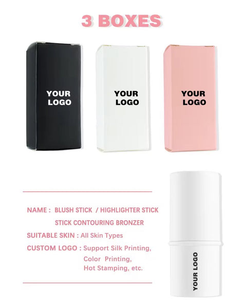 CUSTOM BLUSH IN BLACK, WHITE & PINK PACKAGING – PRIVATE LABEL WHOLESALE – 8 SHADES WITH MATCHING BOXES & YOUR LOGO