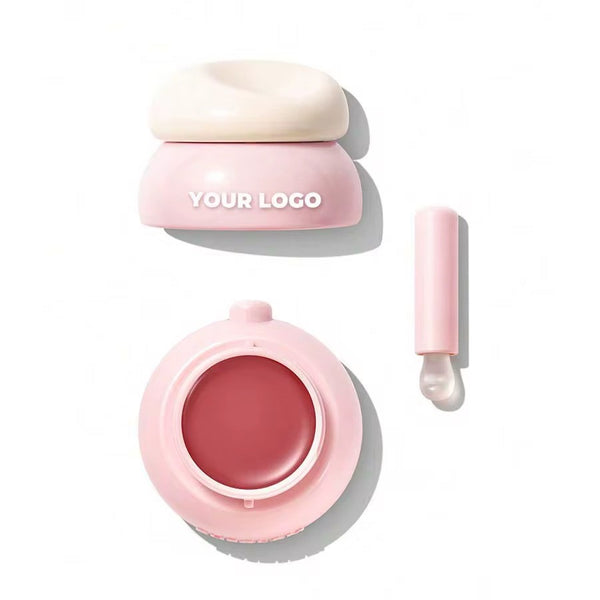 CUSTOM LIP BALM IN PINK POT WITH MINI SPATULA – 8 COLORS – PRIVATE LABEL HYDRATING FORMULA WITH BUILT-IN BRUSH