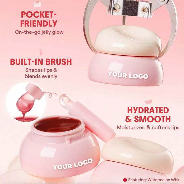 CUSTOM LIP BALM IN PINK POT WITH MINI SPATULA – 8 COLORS – PRIVATE LABEL HYDRATING FORMULA WITH BUILT-IN BRUSH