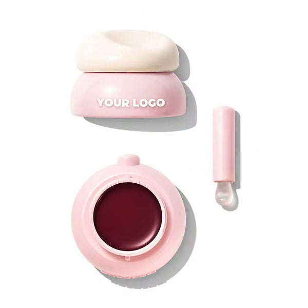 CUSTOM LIP BALM IN PINK POT WITH MINI SPATULA – 8 COLORS – PRIVATE LABEL HYDRATING FORMULA WITH BUILT-IN BRUSH