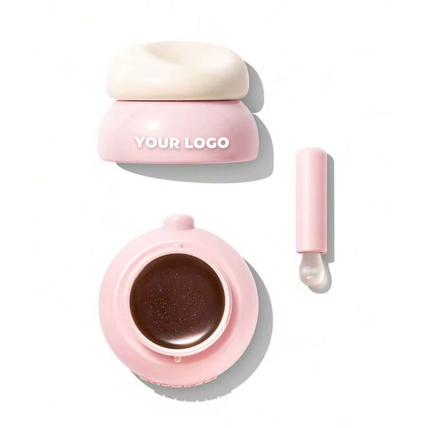 CUSTOM LIP BALM IN PINK POT WITH MINI SPATULA – 8 COLORS – PRIVATE LABEL HYDRATING FORMULA WITH BUILT-IN BRUSH