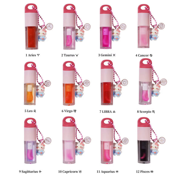 ZODIAC SIGN LIP GLOSS / LIP OIL WITH BOX – CUSTOM WITH YOUR LOGO – INCLUDES KITTEN TRINKET & ASTROLOGY SYMBOL